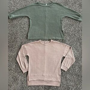 Elegant Waffle Knit Sweater Set - Olive and Blush/beige size small (lot of 2)
